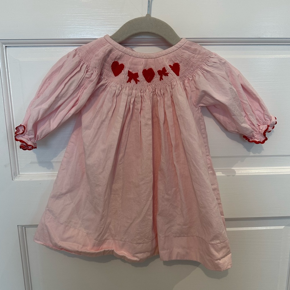 Pink Hearts and Bows Smocked Dress